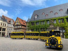 Our train in front of the town hall