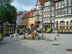 Our tracks in front of the history fountain